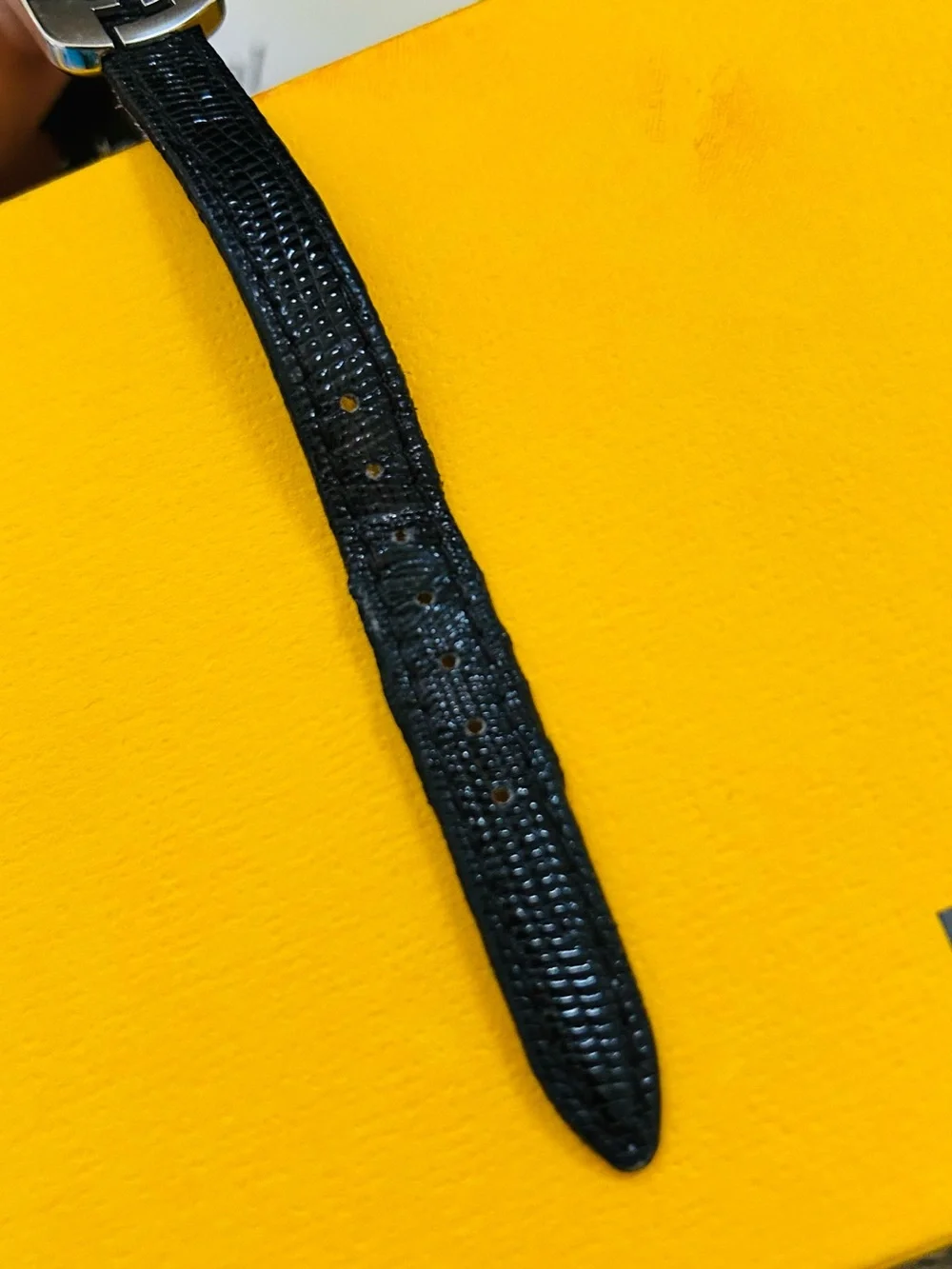 Fendi Chameleon Black Leather Lizard Strap Watch